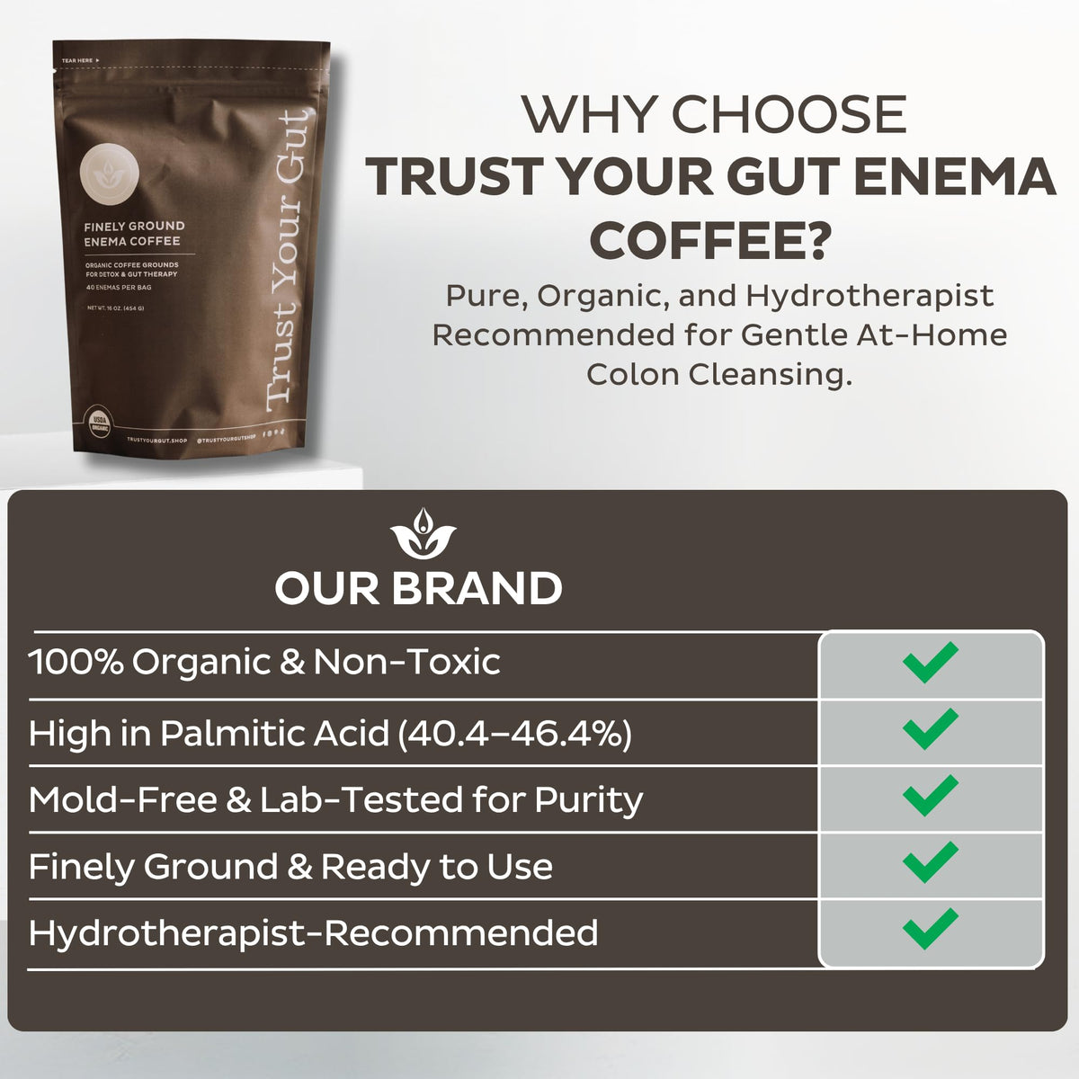 Trust Your Gut Organic Ground Coffee Enema for Detox and Gut Health, Mold Free Colon Cleanse Gerson Enema Coffee Women and Men, 40 Enemas per Bag - 1lb - FENGGESTORE20