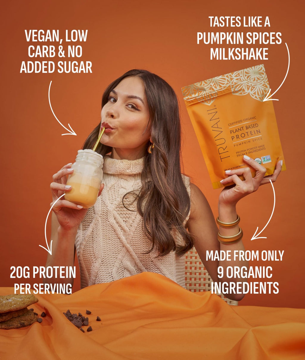 Truvani Vegan Pea Protein Powder | Pumpkin Spice | 20g Organic Plant Based Protein | 20 Servings | Keto | Gluten & Dairy Free - FENGGESTORE20