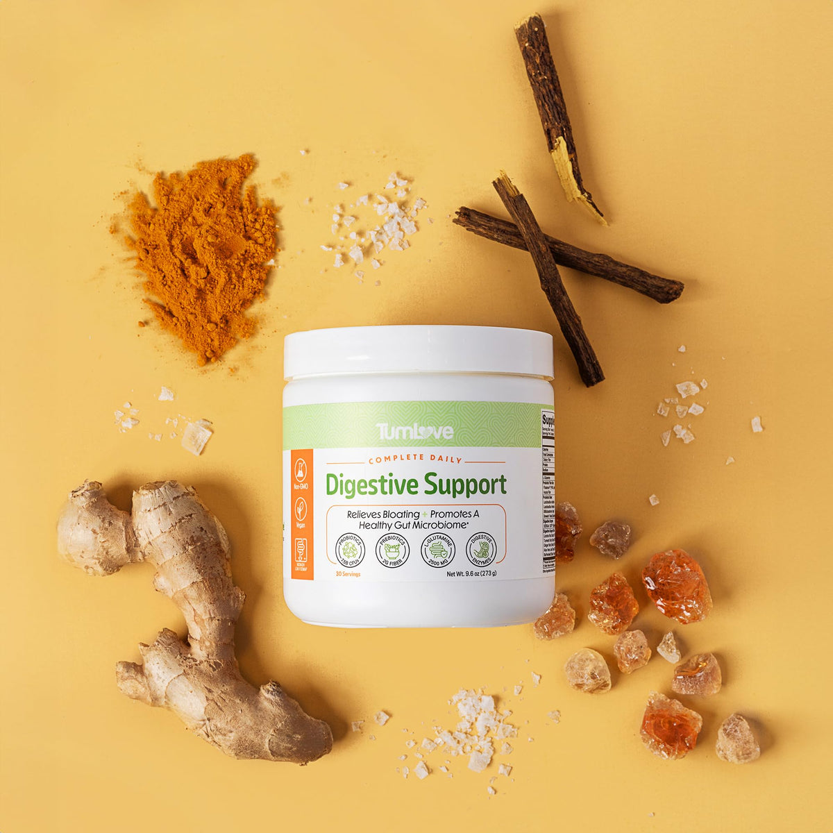 TumLove IBS Relief & Digestive Support Powder – Low FODMAP Certified, Probiotics, Prebiotics, Digestive Enzymes, L-Glutamine & 5 Soothing Herbs - FENGGESTORE20