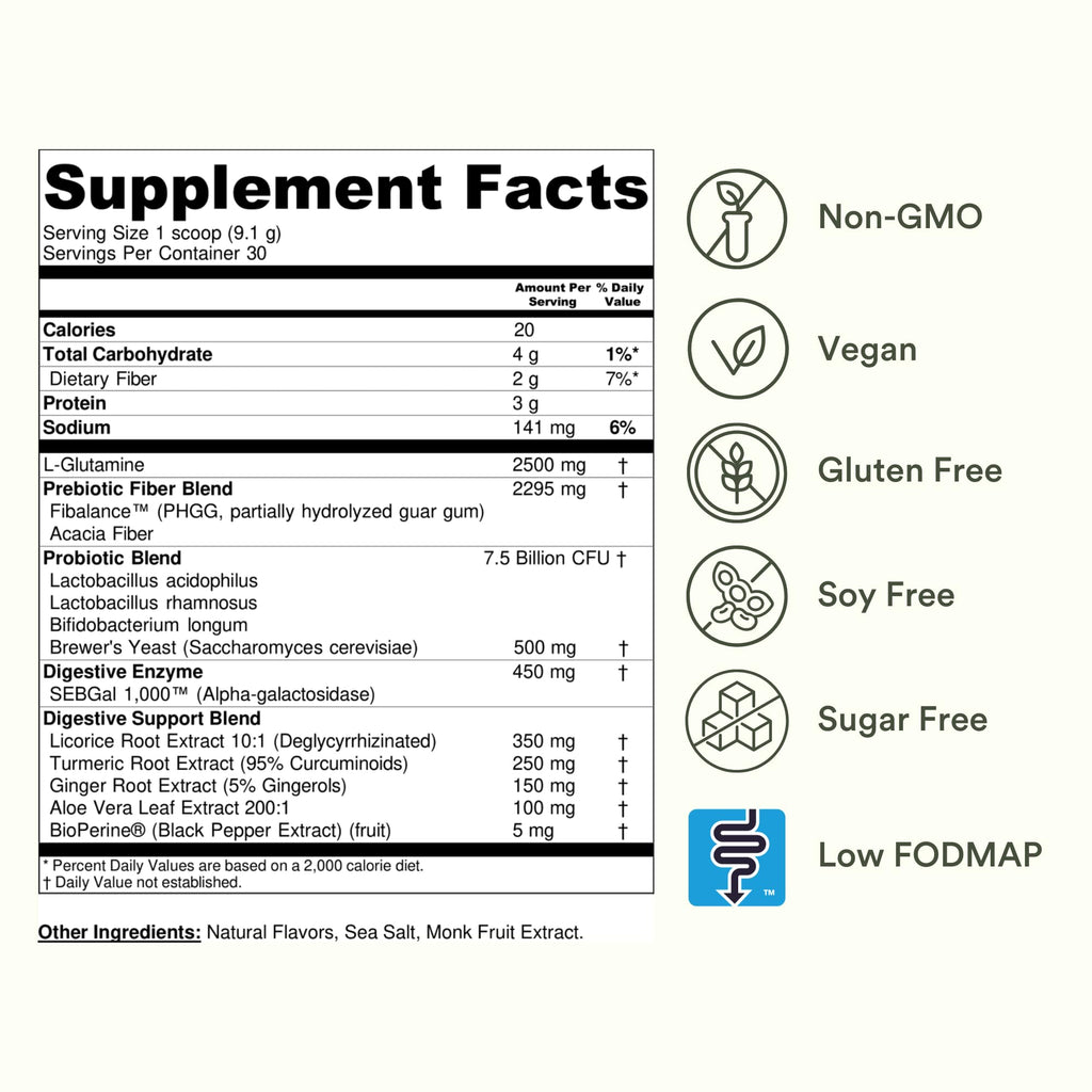 TumLove IBS Relief & Digestive Support Powder – Low FODMAP Certified, Probiotics, Prebiotics, Digestive Enzymes, L-Glutamine & 5 Soothing Herbs - FENGGESTORE20