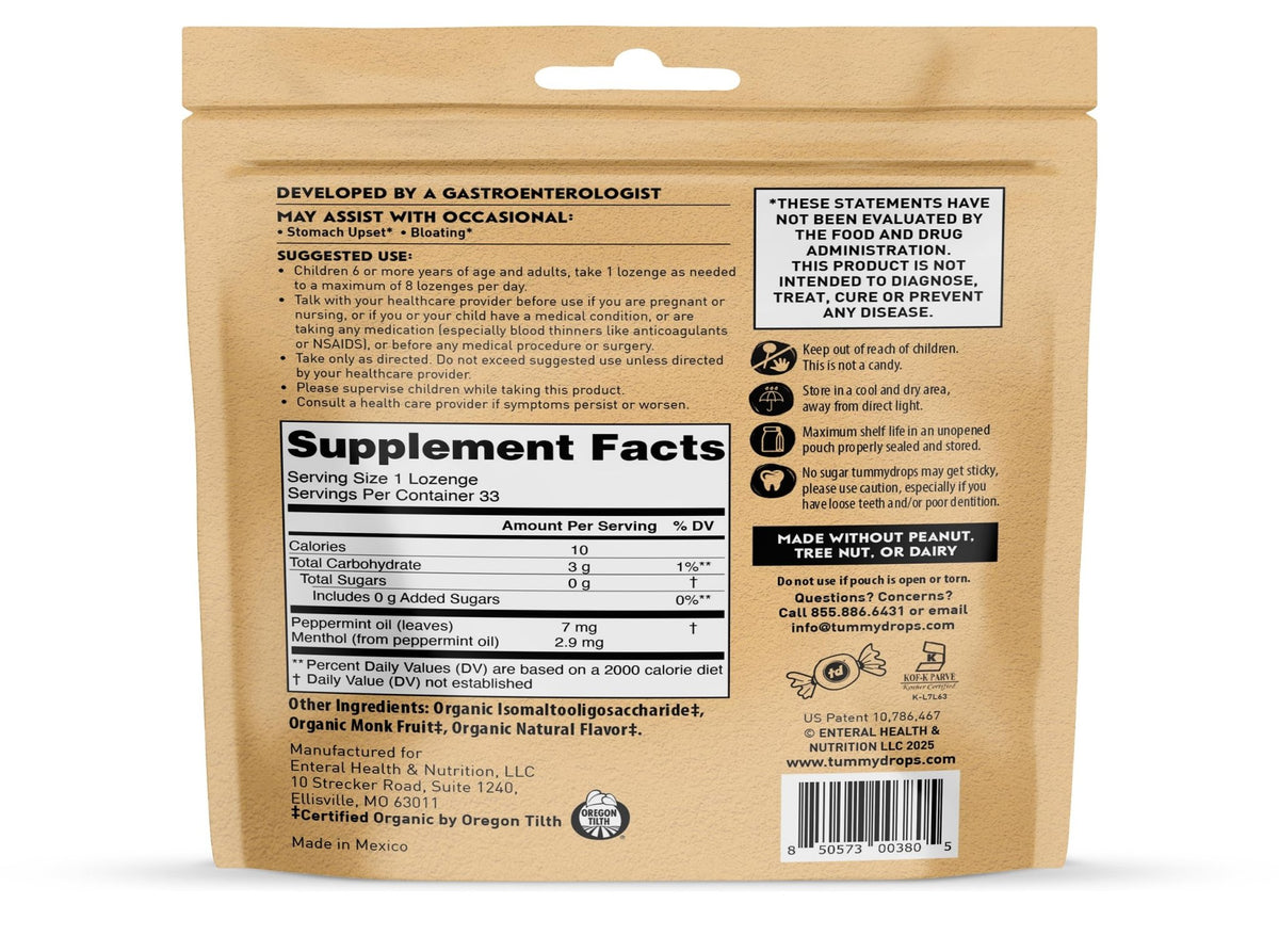 tummy drops No Sugar Crushed Peppermint Flavor, Gluten Free & Vegan, 33 Individually Wrapped Pure Peppermint Oil Lozenges Made with Organic Monkfruit - FENGGESTORE20