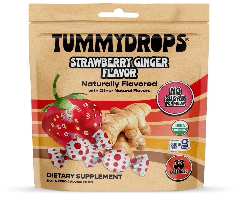 Tummydrops, No Sugar Strawberry Ginger Flavor, Gluten Free & Vegan, 33 Individually Wrapped Organic Ginger Lozenges Made with Organic Monkfruit - FENGGESTORE20