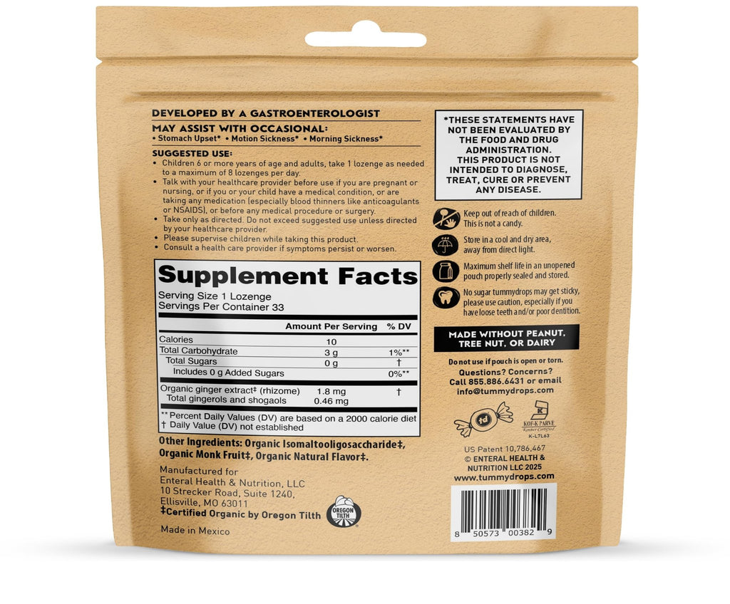 Tummydrops, No Sugar Strawberry Ginger Flavor, Gluten Free & Vegan, 33 Individually Wrapped Organic Ginger Lozenges Made with Organic Monkfruit - FENGGESTORE20