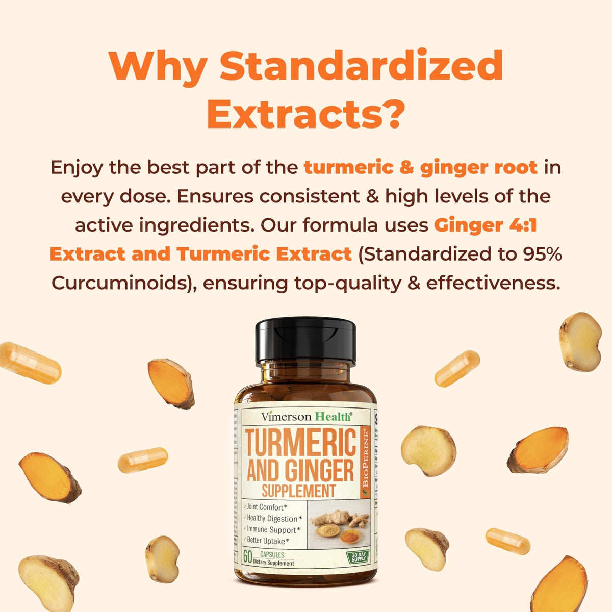 Turmeric and Ginger Supplement with Black Pepper for Joint Support, Digestive & Gut Health - Contains Organic Turmeric with Ginger Root Supplement - FENGGESTORE20
