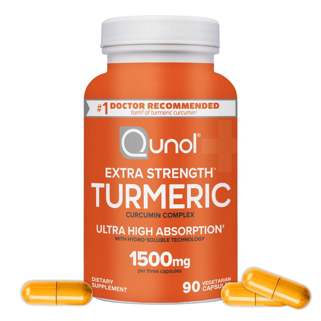 Turmeric Curcumin Capsules, Qunol with Ultra High Absorption 1500mg, Joint Support, Dietary Supplement, Extra Strength, 90 Vegetarian Capsules - FENGGESTORE20