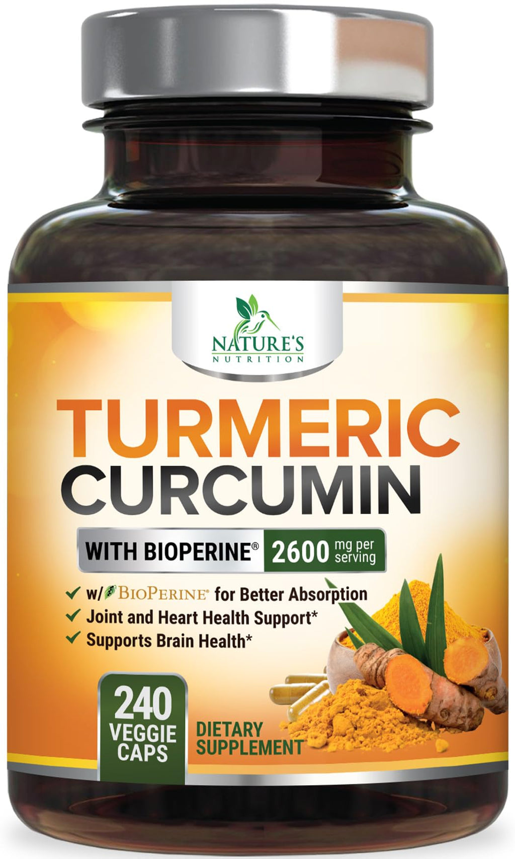 Turmeric Curcumin Supplement - 2400mg Organic Turmeric Per Serving - 95% Curcuminoids & BioPerine Black Pepper Extract for Best Absorption - Natural Vegan Joint Support - FENGGESTORE20