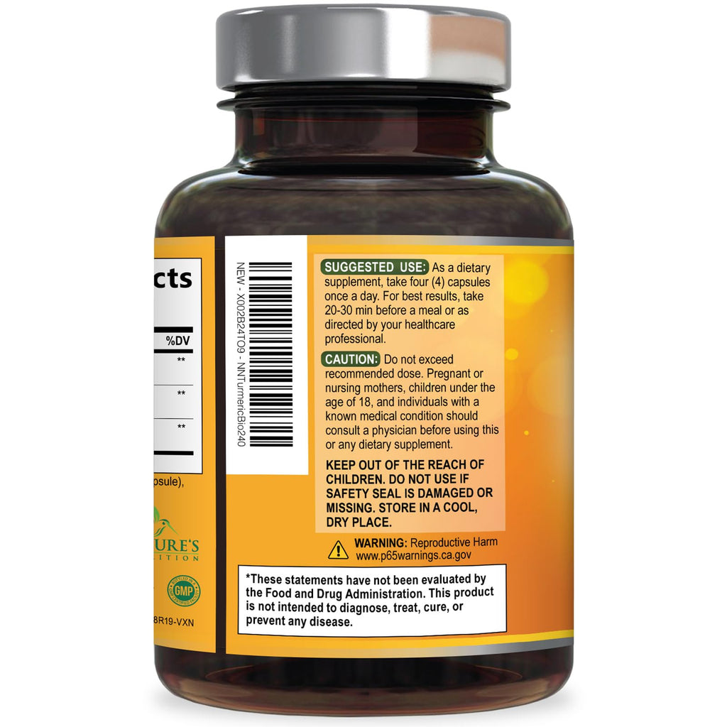 Turmeric Curcumin Supplement - 2400mg Organic Turmeric Per Serving - 95% Curcuminoids & BioPerine Black Pepper Extract for Best Absorption - Natural Vegan Joint Support - FENGGESTORE20