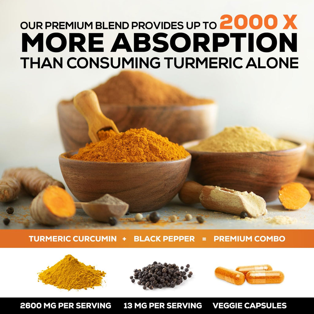 Turmeric Curcumin Supplement - 2400mg Organic Turmeric Per Serving - 95% Curcuminoids & BioPerine Black Pepper Extract for Best Absorption - Natural Vegan Joint Support - FENGGESTORE20