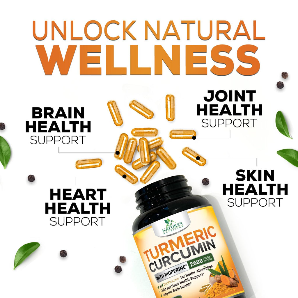 Turmeric Curcumin Supplement - 2400mg Organic Turmeric Per Serving - 95% Curcuminoids & BioPerine Black Pepper Extract for Best Absorption - Natural Vegan Joint Support - FENGGESTORE20