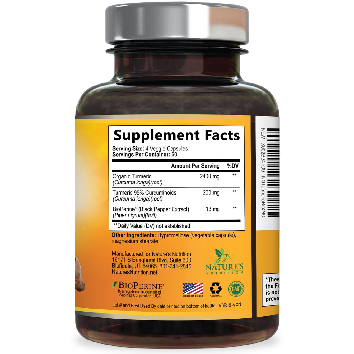 Turmeric Curcumin Supplement - 2400mg Organic Turmeric Per Serving - 95% Curcuminoids & BioPerine Black Pepper Extract for Best Absorption - Natural Vegan Joint Support - FENGGESTORE20
