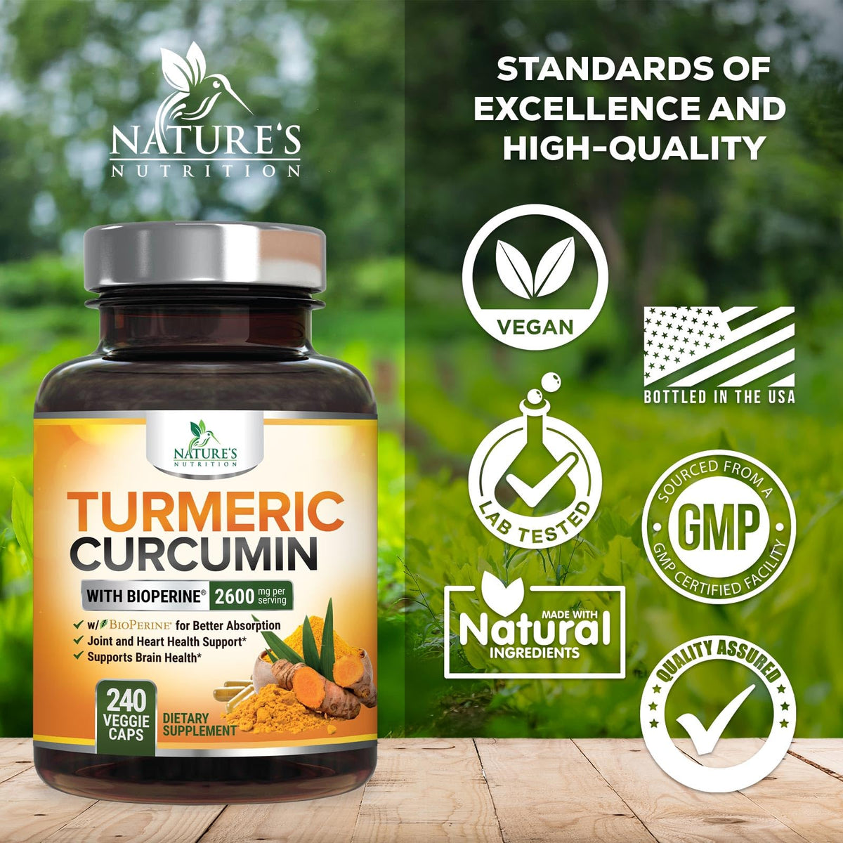 Turmeric Curcumin Supplement - 2400mg Organic Turmeric Per Serving - 95% Curcuminoids & BioPerine Black Pepper Extract for Best Absorption - Natural Vegan Joint Support - FENGGESTORE20