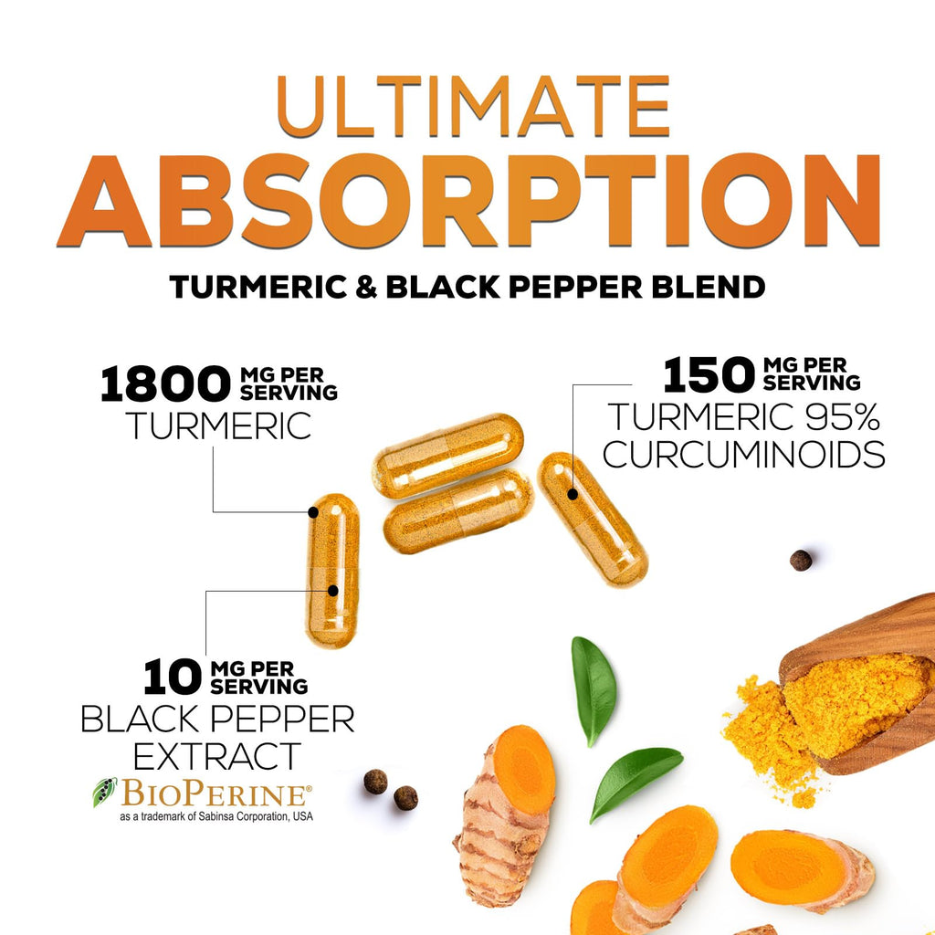 Turmeric Curcumin Supplement - 95% Curcuminoids with Organic Turmeric & BioPerine Black Pepper for Best Absorption - Daily Joint & Immune Health Support - FENGGESTORE20