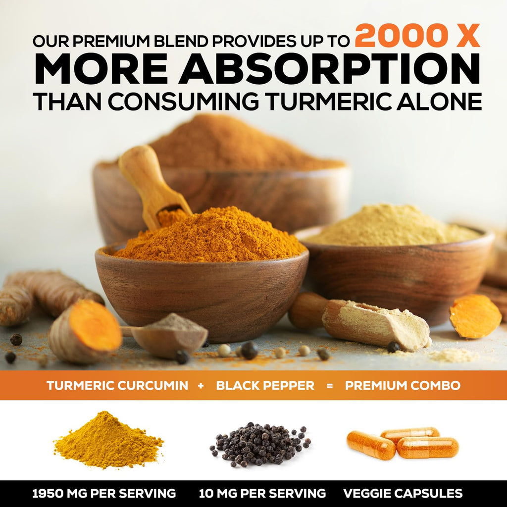 Turmeric Curcumin Supplement - 95% Curcuminoids with Organic Turmeric & BioPerine Black Pepper for Best Absorption - Daily Joint & Immune Health Support - FENGGESTORE20