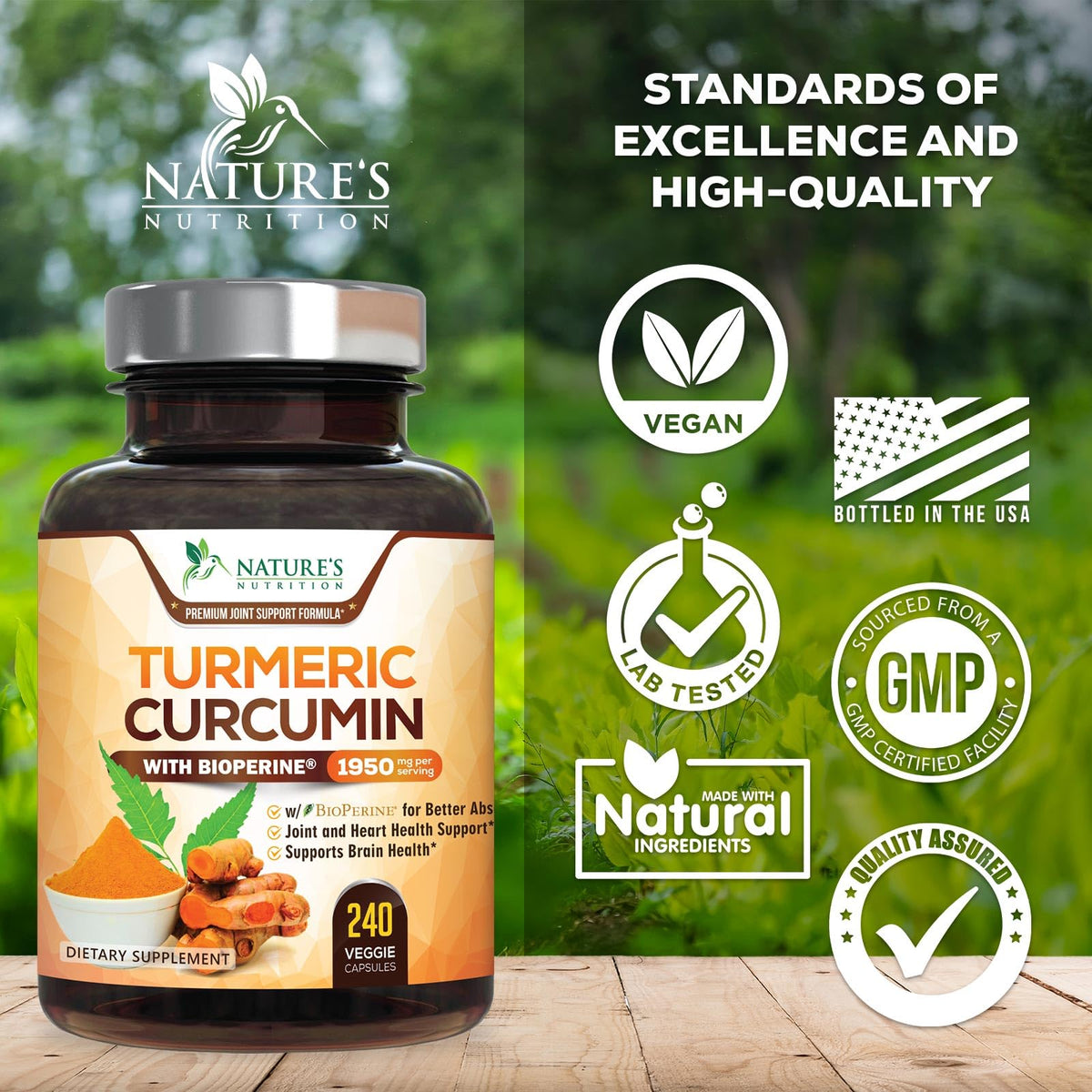 Turmeric Curcumin Supplement - 95% Curcuminoids with Organic Turmeric & BioPerine Black Pepper for Best Absorption - Daily Joint & Immune Health Support - FENGGESTORE20