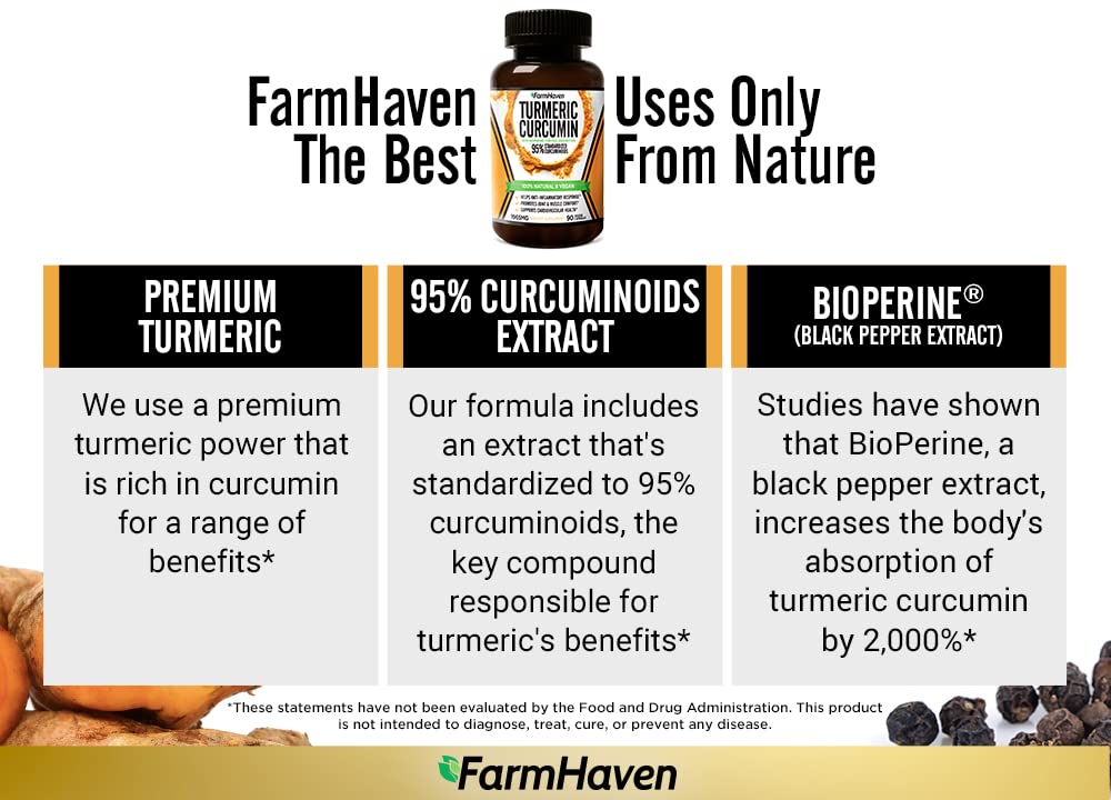 Turmeric Curcumin with BioPerine Black Pepper & 95% Curcuminoids, 1965mg, Maximum Absorption for Joint Support, Non-GMO Turmeric Capsules, - FENGGESTORE20