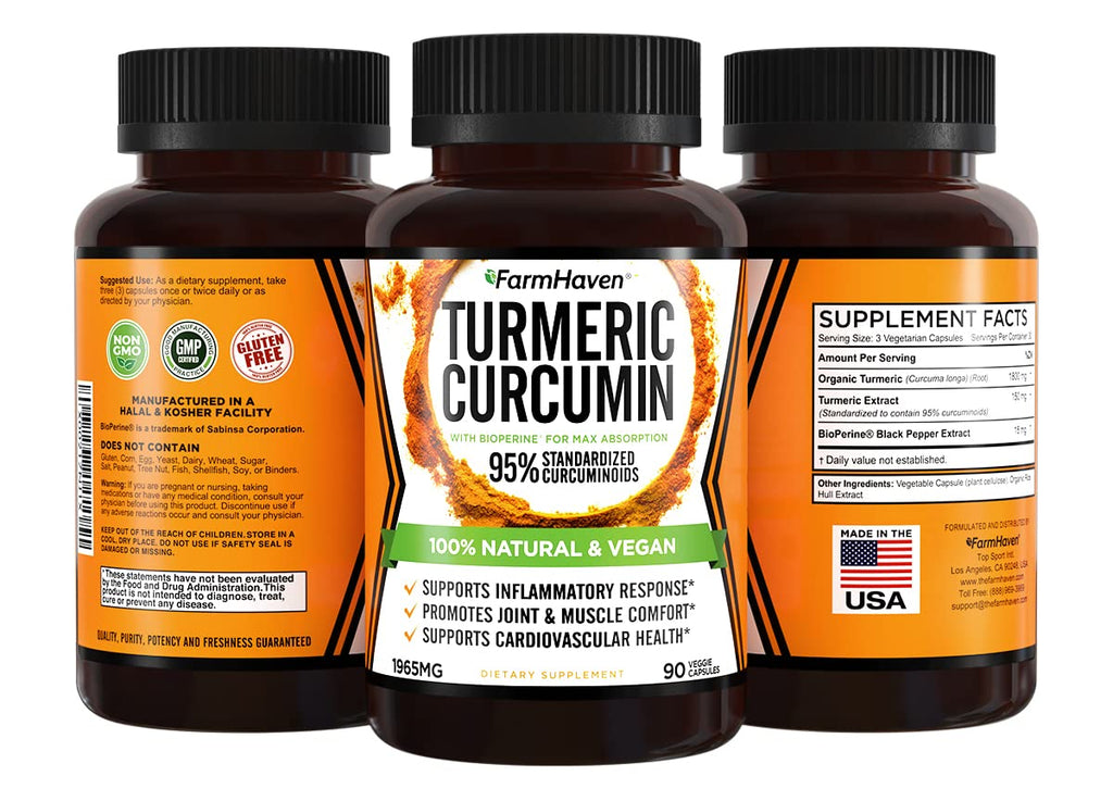 Turmeric Curcumin with BioPerine Black Pepper & 95% Curcuminoids, 1965mg, Maximum Absorption for Joint Support, Non-GMO Turmeric Capsules, - FENGGESTORE20