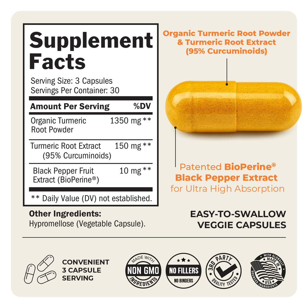 Turmeric Curcumin with Black Pepper Extract 1500mg - High Absorption Ultra Potent Turmeric Supplement with 95% Curcuminoids and BioPerine - FENGGESTORE20