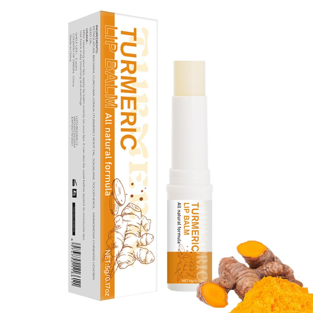 Turmeric Lip Balm for Smokers With Root Oil - Brightening for Dark Lips, Long-Lasting Moisturizer for Dry - FENGGESTORE20