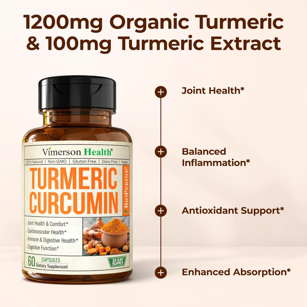 Turmeric with Black Pepper - High Potency Organic 1200mg Turmeric Curcumin Supplement for Joint Support & Digestive Health - Curcumin with Black Pepper - FENGGESTORE20