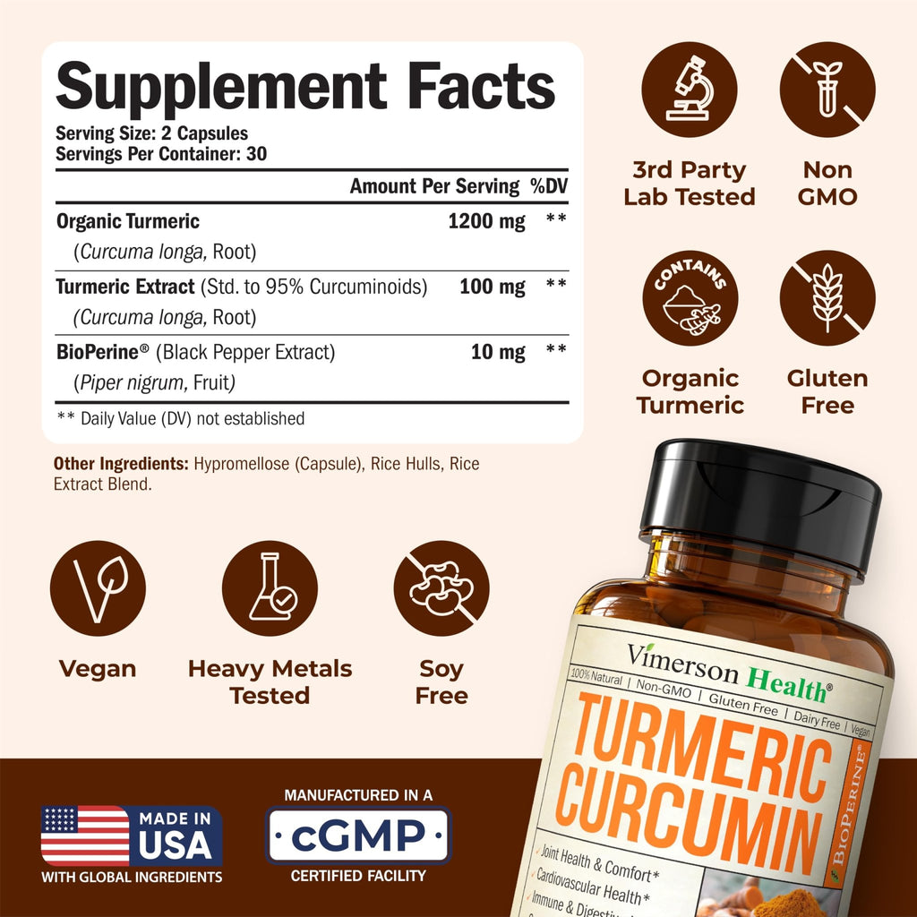 Turmeric with Black Pepper - High Potency Organic 1200mg Turmeric Curcumin Supplement for Joint Support & Digestive Health - Curcumin with Black Pepper - FENGGESTORE20