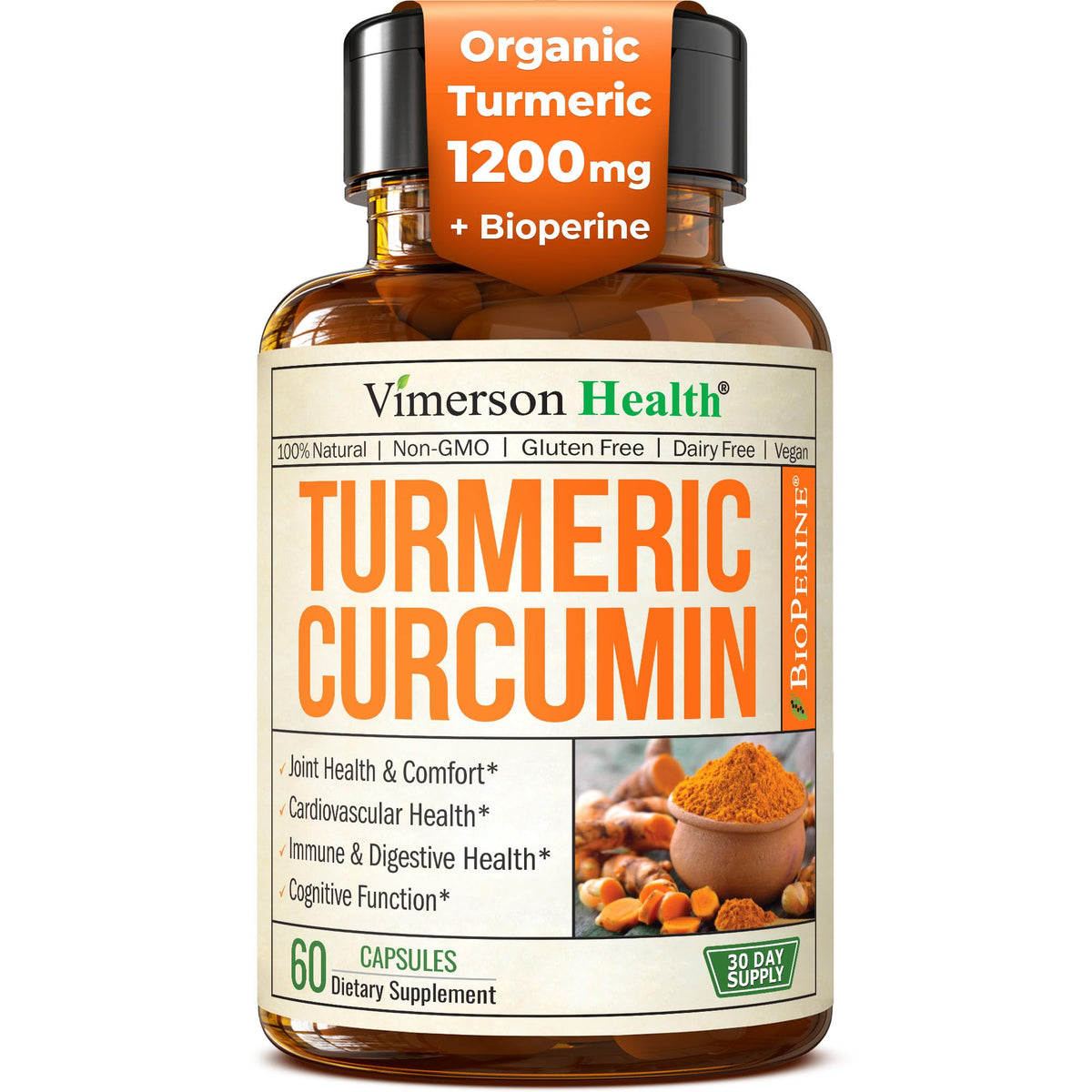 Turmeric with Black Pepper - High Potency Organic 1200mg Turmeric Curcumin Supplement for Joint Support & Digestive Health - Curcumin with Black Pepper - FENGGESTORE20