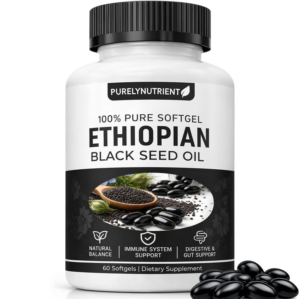 TUVAAZ PURELYNUTRIENT Ethiopian Black Seed Oil Capsules with 4.64% Thymoquinone, Immune Support & Digestion & Energy Booster - FENGGESTORE20