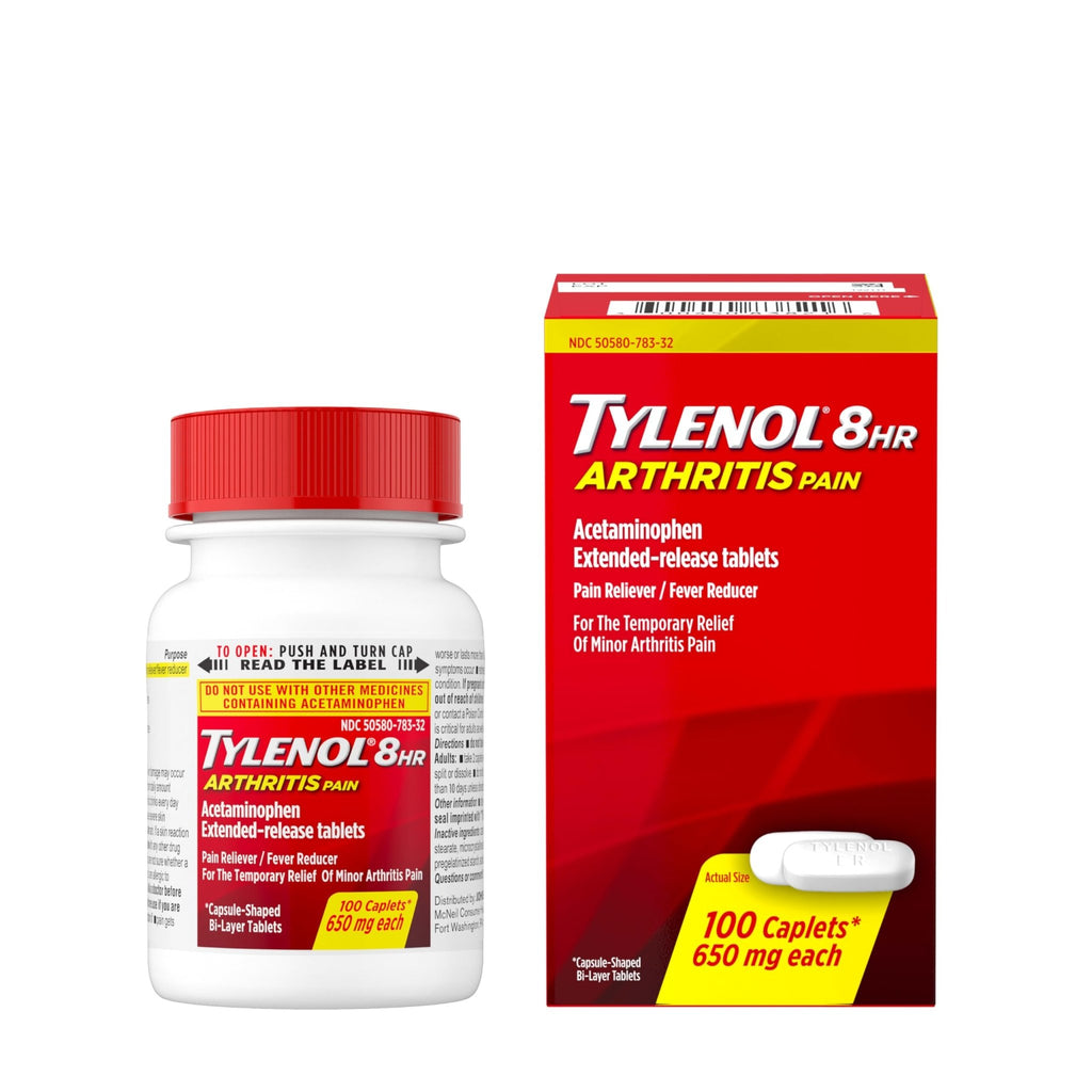 Tylenol 8HR Arthritis Pain Relief Caplets, Fast, Strong Pain Relief, 650 mg Acetaminophen for Minor Arthritis & Joint Pain, Fever Reducer, Extended Release, Won't Irritate Stomach, 100 Count - FENGGESTORE20