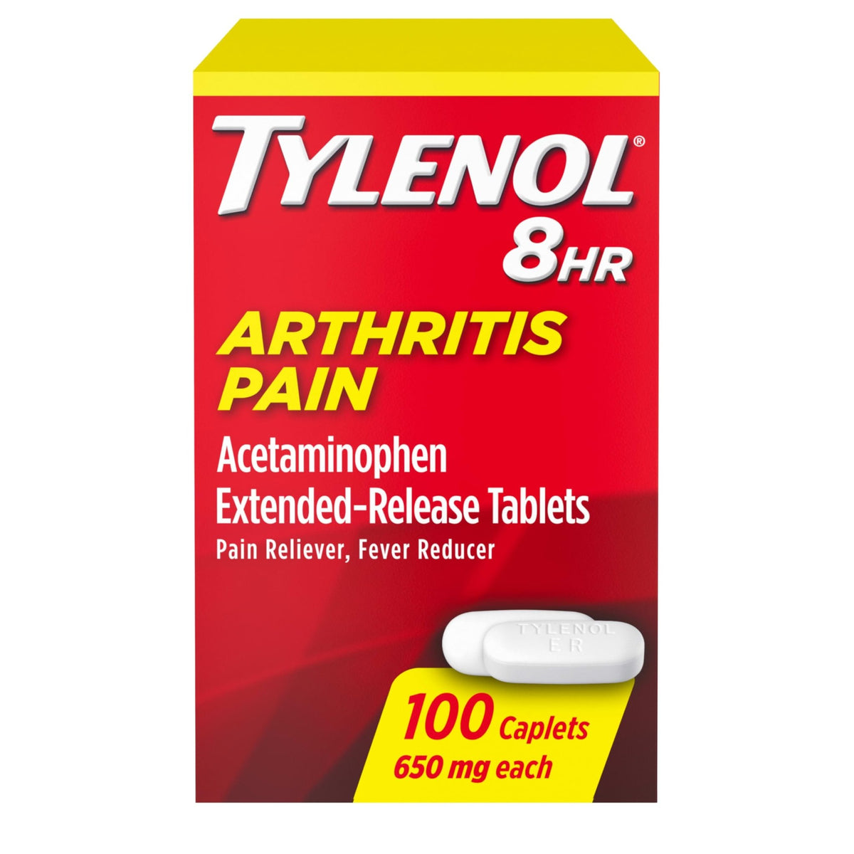Tylenol 8HR Arthritis Pain Relief Caplets, Fast, Strong Pain Relief, 650 mg Acetaminophen for Minor Arthritis & Joint Pain, Fever Reducer, Extended Release, Won't Irritate Stomach, 100 Count - FENGGESTORE20