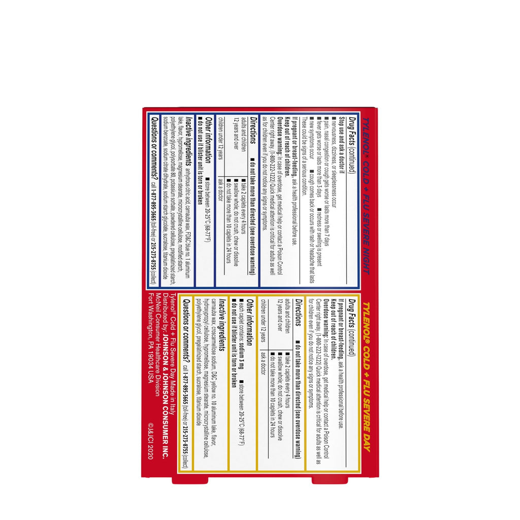 Tylenol Cold + Flu Severe Day & Night Caplets Combo Pack for Multi-Symptom Cold & Flu Symptom Relief, Cough, Sore Throat, and Headache Relief, Acetaminophen Pain Reliever, 24 ct - FENGGESTORE20