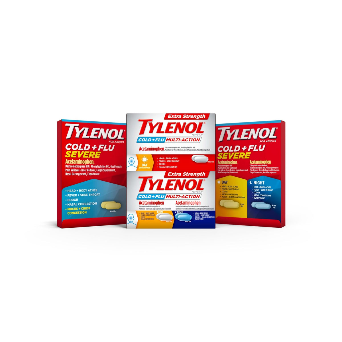 Tylenol Cold + Flu Severe Day & Night Caplets Combo Pack for Multi-Symptom Cold & Flu Symptom Relief, Cough, Sore Throat, and Headache Relief, Acetaminophen Pain Reliever, 24 ct - FENGGESTORE20
