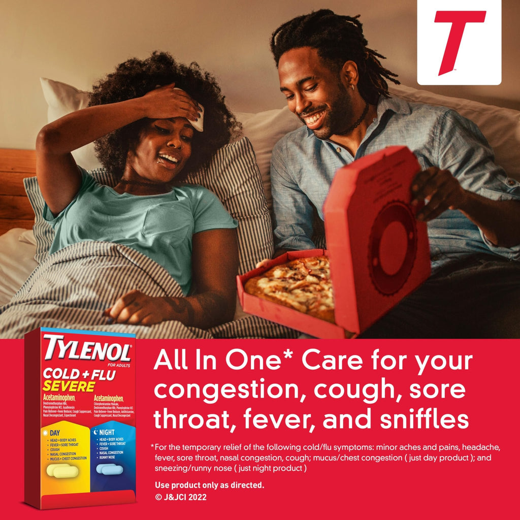 Tylenol Cold + Flu Severe Day & Night Caplets Combo Pack for Multi-Symptom Cold & Flu Symptom Relief, Cough, Sore Throat, and Headache Relief, Acetaminophen Pain Reliever, 24 ct - FENGGESTORE20