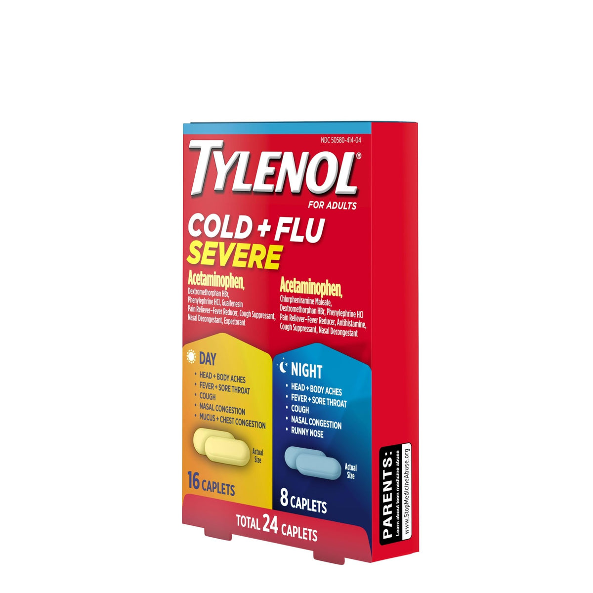 Tylenol Cold + Flu Severe Day & Night Caplets Combo Pack for Multi-Symptom Cold & Flu Symptom Relief, Cough, Sore Throat, and Headache Relief, Acetaminophen Pain Reliever, 24 ct - FENGGESTORE20