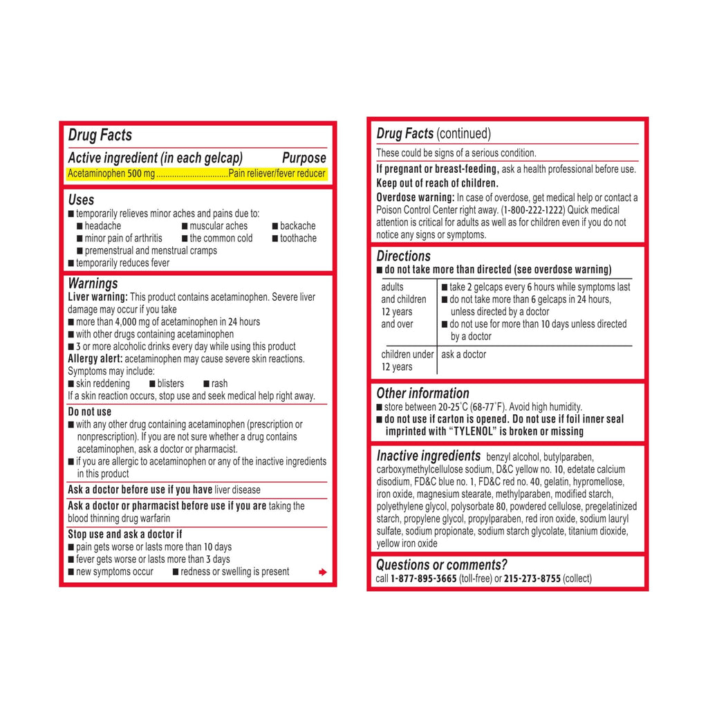 Tylenol Extra Strength Acetaminophen Rapid Release Gels, Fast, Strong Pain Relief, Fever Reducer, 500 mg Gelcaps with Laser‑Drilled Holes for Fast Release, OTC Medicine, 100 Count - FENGGESTORE20