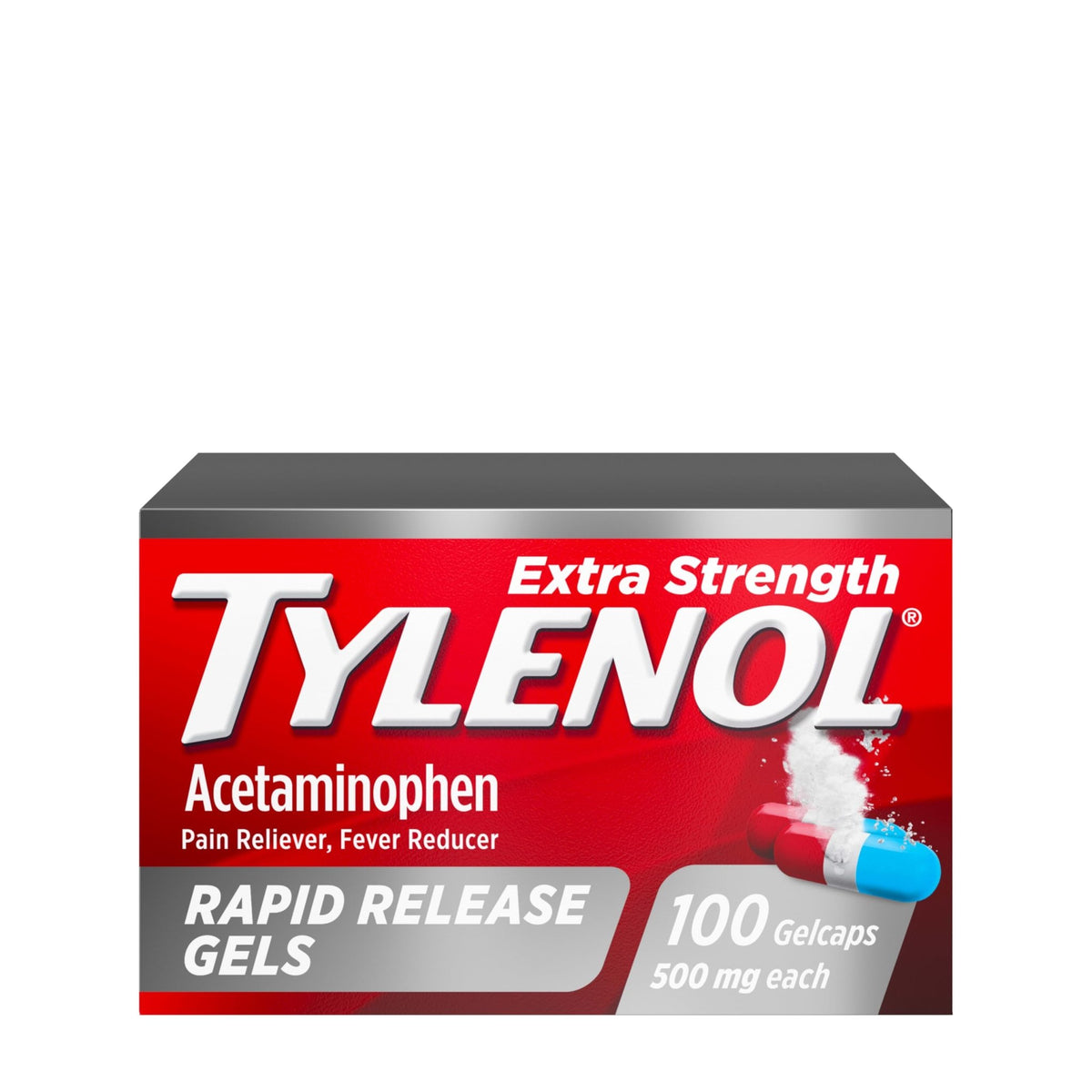 Tylenol Extra Strength Acetaminophen Rapid Release Gels, Fast, Strong Pain Relief, Fever Reducer, 500 mg Gelcaps with Laser‑Drilled Holes for Fast Release, OTC Medicine, 100 Count - FENGGESTORE20