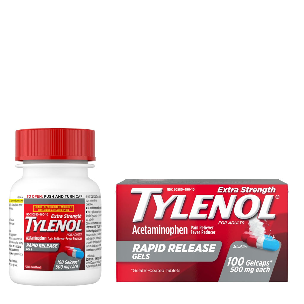 Tylenol Extra Strength Acetaminophen Rapid Release Gels, Fast, Strong Pain Relief, Fever Reducer, 500 mg Gelcaps with Laser‑Drilled Holes for Fast Release, OTC Medicine, 100 Count - FENGGESTORE20