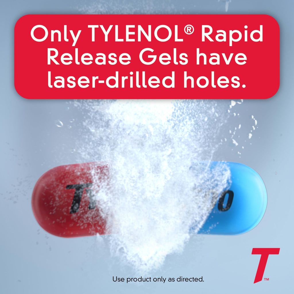 Tylenol Extra Strength Acetaminophen Rapid Release Gels, Fast, Strong Pain Relief, Fever Reducer, 500 mg Gelcaps with Laser‑Drilled Holes for Fast Release, OTC Medicine, 100 Count - FENGGESTORE20