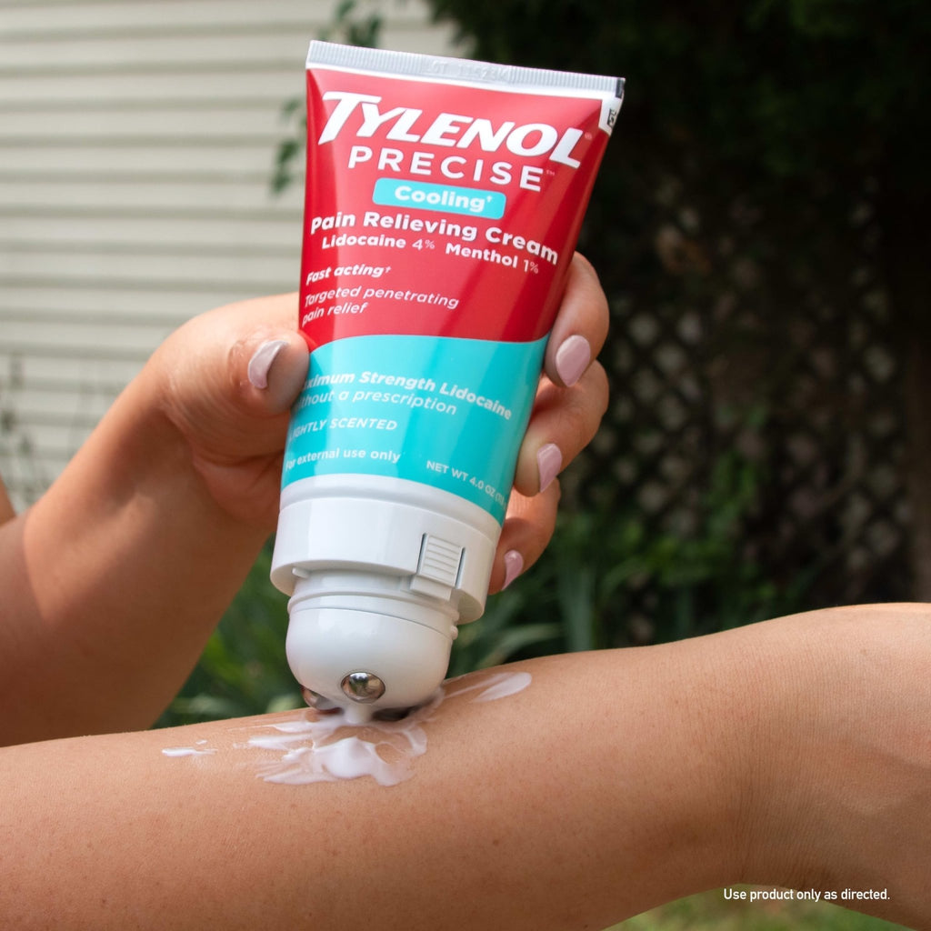 Tylenol Precise Cream, Cooling Sensation Pain Relief, Roll‑On, Lidocaine 4%, Menthol 1%, Targeted Maximum OTC Strength Combination for Back, Muscle and Joint, Numbing Cream Rollerball Applicator, 4 oz - FENGGESTORE20