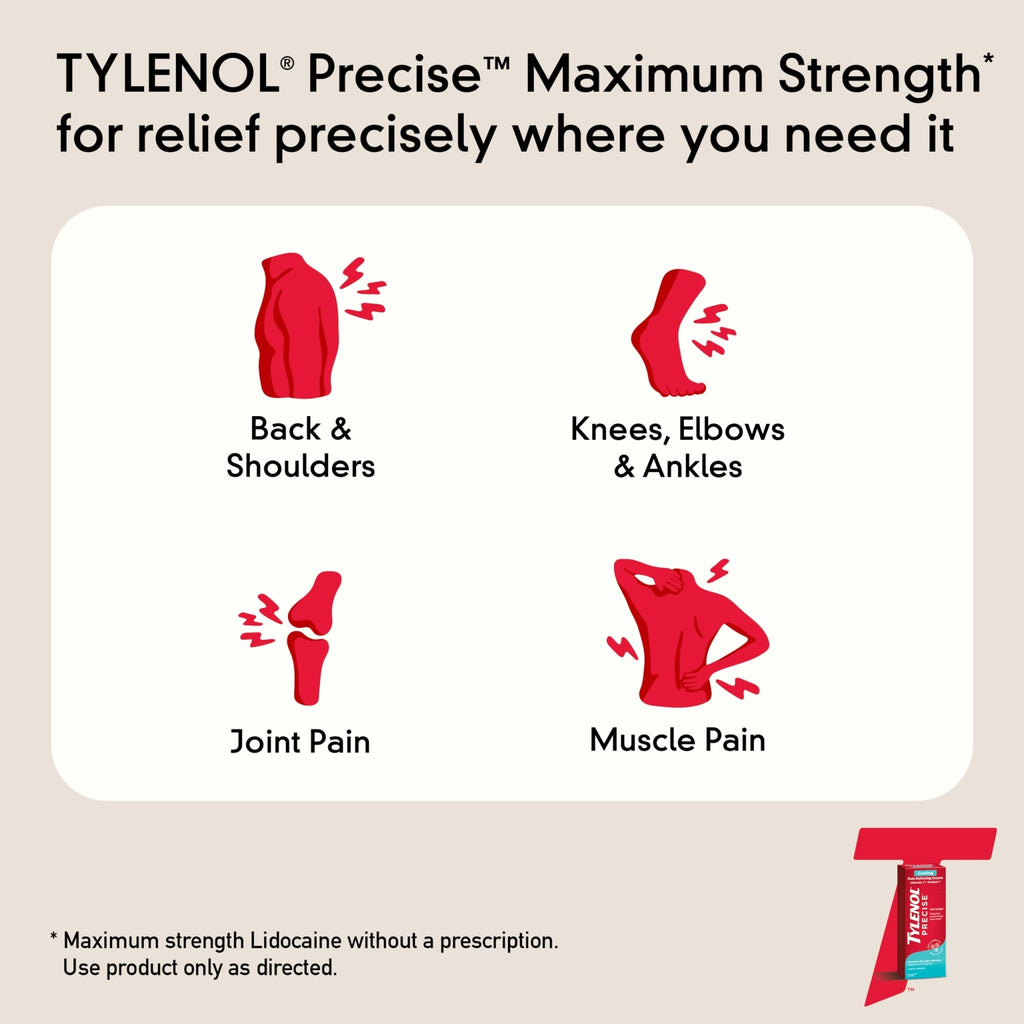 Tylenol Precise Cream, Cooling Sensation Pain Relief, Roll‑On, Lidocaine 4%, Menthol 1%, Targeted Maximum OTC Strength Combination for Back, Muscle and Joint, Numbing Cream Rollerball Applicator, 4 oz - FENGGESTORE20