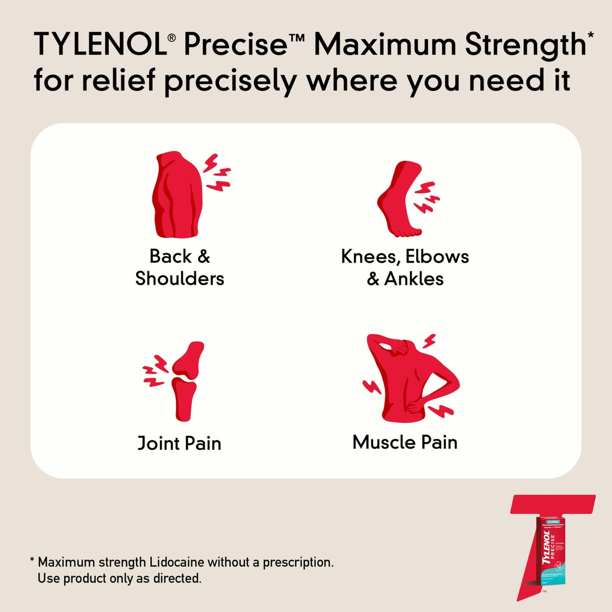 Tylenol Precise Cream, Cooling Sensation Pain Relief, Roll‑On, Lidocaine 4%, Menthol 1%, Targeted Maximum OTC Strength Combination for Back, Muscle and Joint, Numbing Cream Rollerball Applicator, 4 oz - FENGGESTORE20