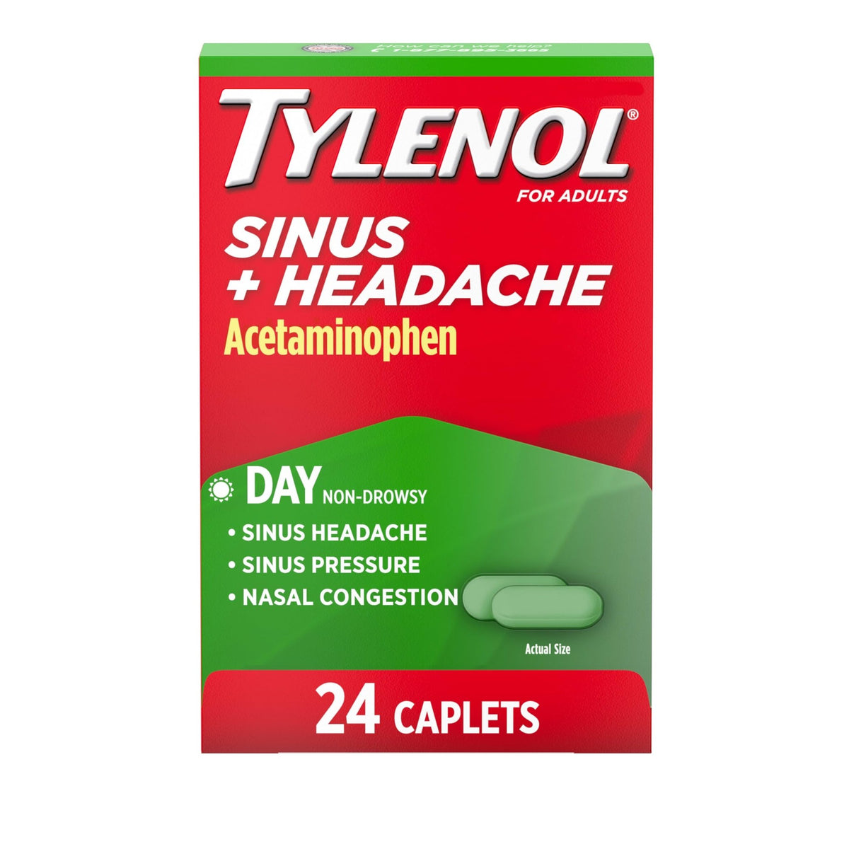 Tylenol Sinus + Headache Daytime Non-Drowsy Relief Caplets, Acetaminophen 325mg, Phenylephrine HCI 5mg, Nasal Decongestant for Sinus Pain, Headache & Nasal Congestion Relief, Fever Reduction, 24 Count - FENGGESTORE20