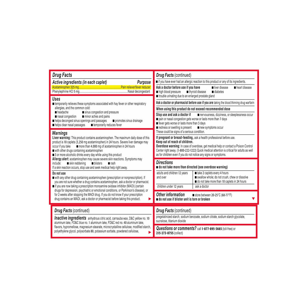 Tylenol Sinus + Headache Daytime Non-Drowsy Relief Caplets, Acetaminophen 325mg, Phenylephrine HCI 5mg, Nasal Decongestant for Sinus Pain, Headache & Nasal Congestion Relief, Fever Reduction, 24 Count - FENGGESTORE20