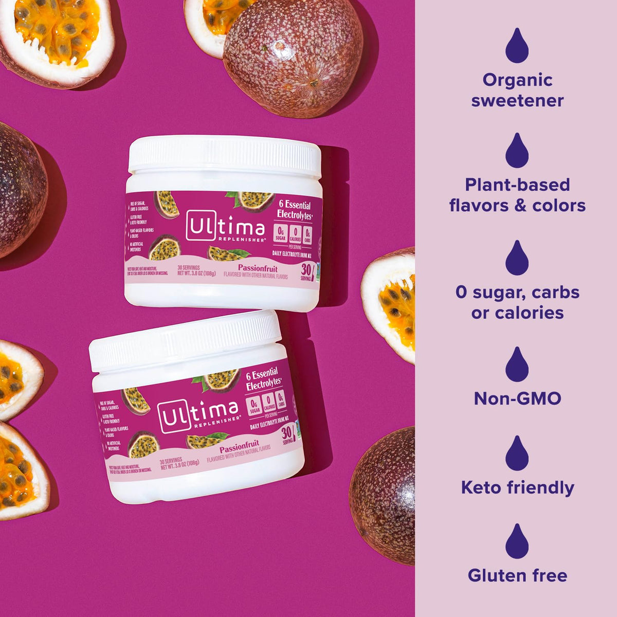 Ultima Replenisher Daily Electrolyte Powder Drink Mix – Sugar Free – Passionfruit, 30 Servings – Hydration Powder with 6 Key Electrolytes - FENGGESTORE20