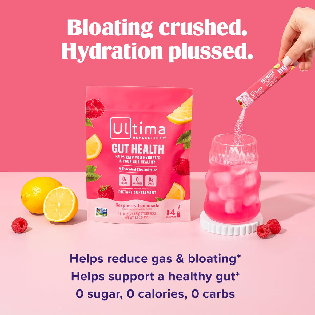 Ultima Replenisher Gut Health Supplement and Electrolytes Powder - Raspberry Lemonade, 14 Stickpacks - FENGGESTORE20