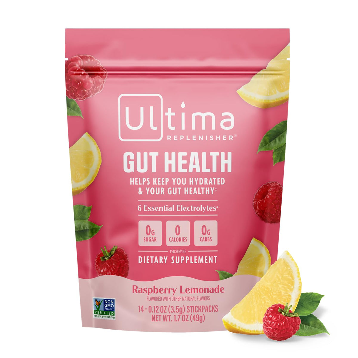 Ultima Replenisher Gut Health Supplement and Electrolytes Powder - Raspberry Lemonade, 14 Stickpacks - FENGGESTORE20