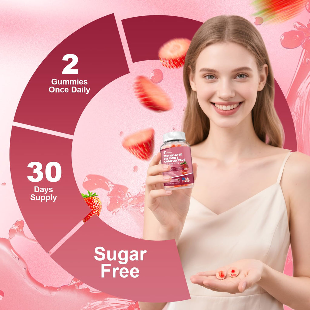 Ultra Methylated Vitamin B Complex Sugar Free Gummies - All B Vitamins + Vitamin C D3 K2 Ashwagandha Magnesium Omega 3 CoQ10 for Women Men - Methyl Vitamin B12 - FENGGESTORE20