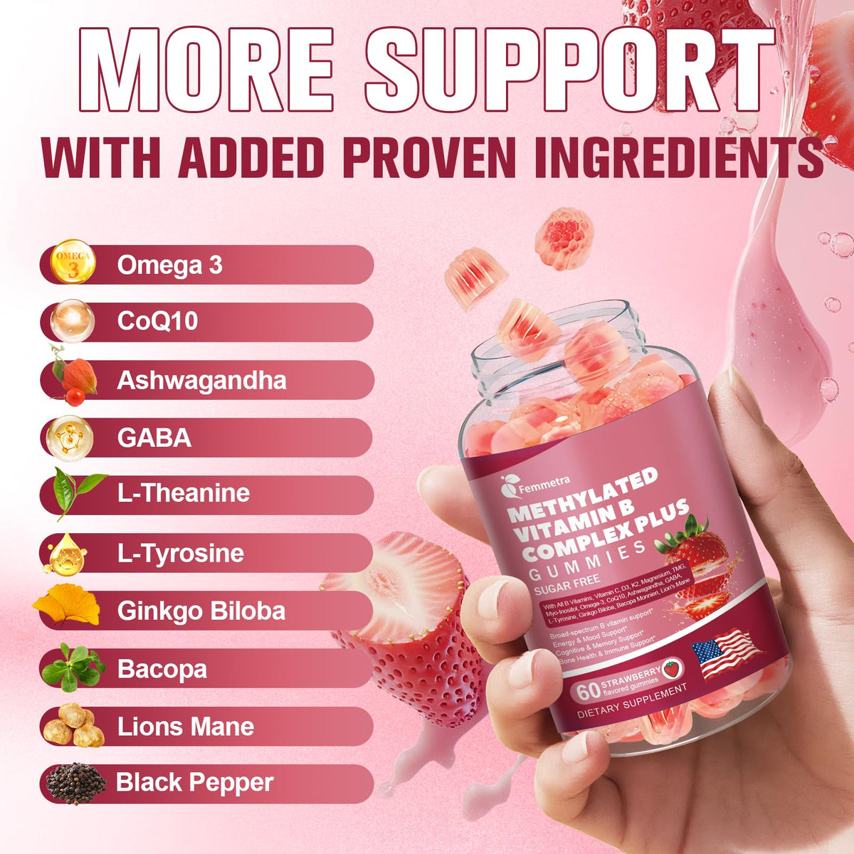 Ultra Methylated Vitamin B Complex Sugar Free Gummies - All B Vitamins + Vitamin C D3 K2 Ashwagandha Magnesium Omega 3 CoQ10 for Women Men - Methyl Vitamin B12 - FENGGESTORE20
