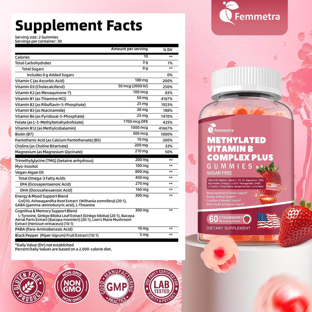 Ultra Methylated Vitamin B Complex Sugar Free Gummies - All B Vitamins + Vitamin C D3 K2 Ashwagandha Magnesium Omega 3 CoQ10 for Women Men - Methyl Vitamin B12 - FENGGESTORE20