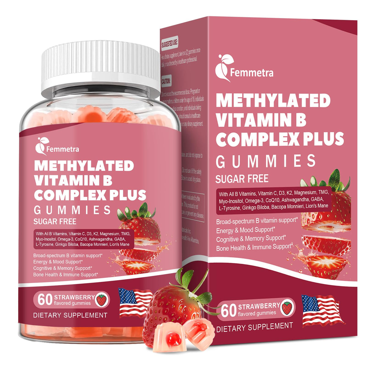 Ultra Methylated Vitamin B Complex Sugar Free Gummies - All B Vitamins + Vitamin C D3 K2 Ashwagandha Magnesium Omega 3 CoQ10 for Women Men - Methyl Vitamin B12 - FENGGESTORE20