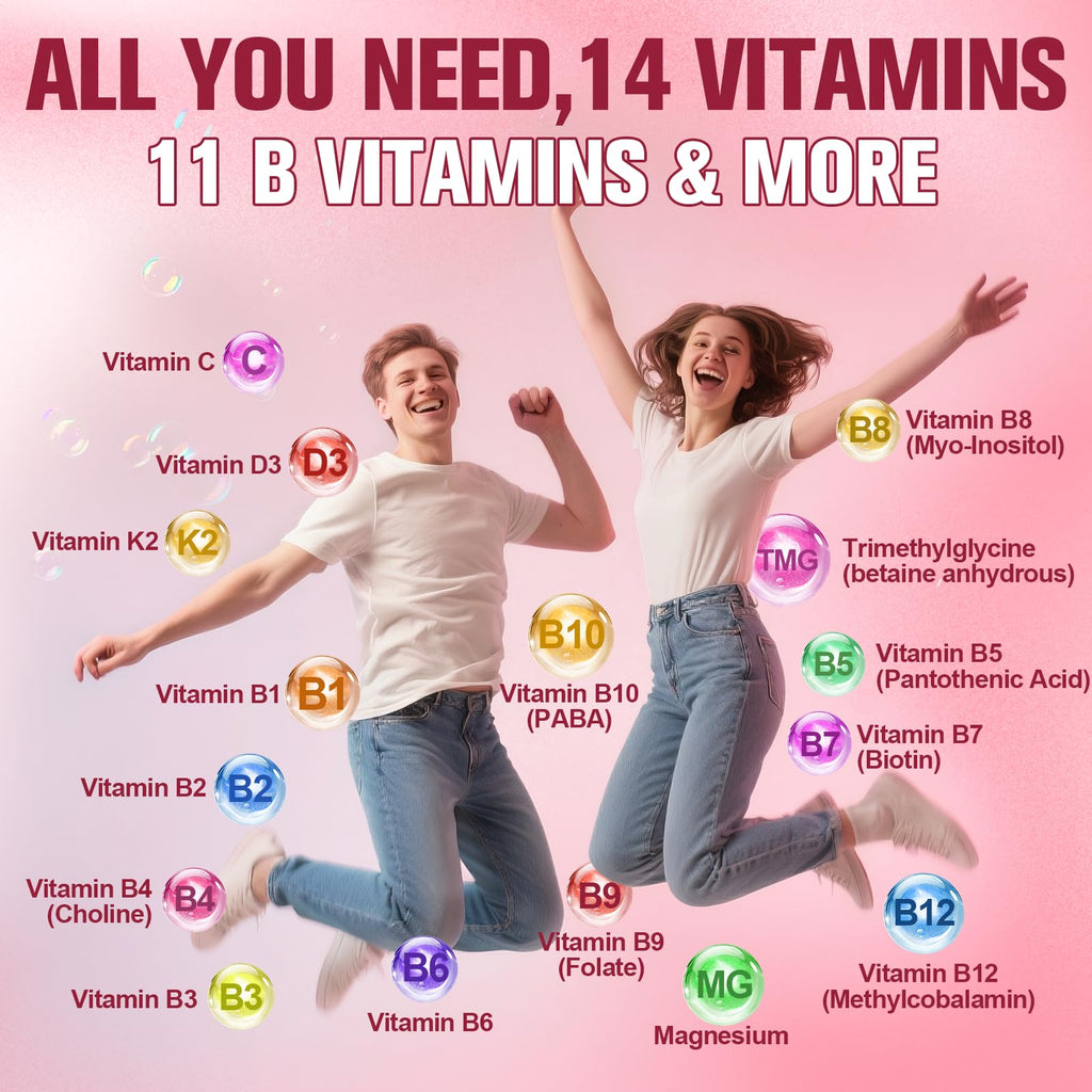 Ultra Methylated Vitamin B Complex Sugar Free Gummies - All B Vitamins + Vitamin C D3 K2 Ashwagandha Magnesium Omega 3 CoQ10 for Women Men - Methyl Vitamin B12 - FENGGESTORE20