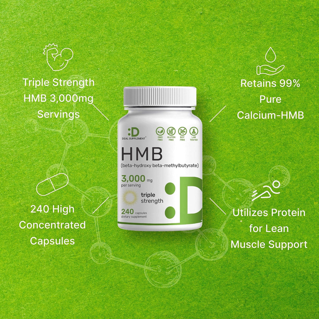 Ultra Strength HMB Supplements 3,000mg Per Serving, 240 Capsules | Third Party Tested | Supports Muscle Growth, Retention - FENGGESTORE20